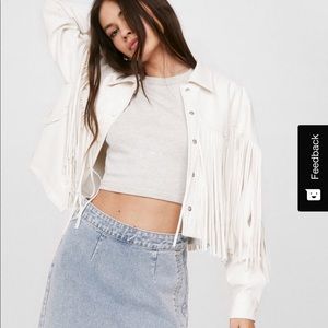 White Western Faux Leather Fringe Jacket